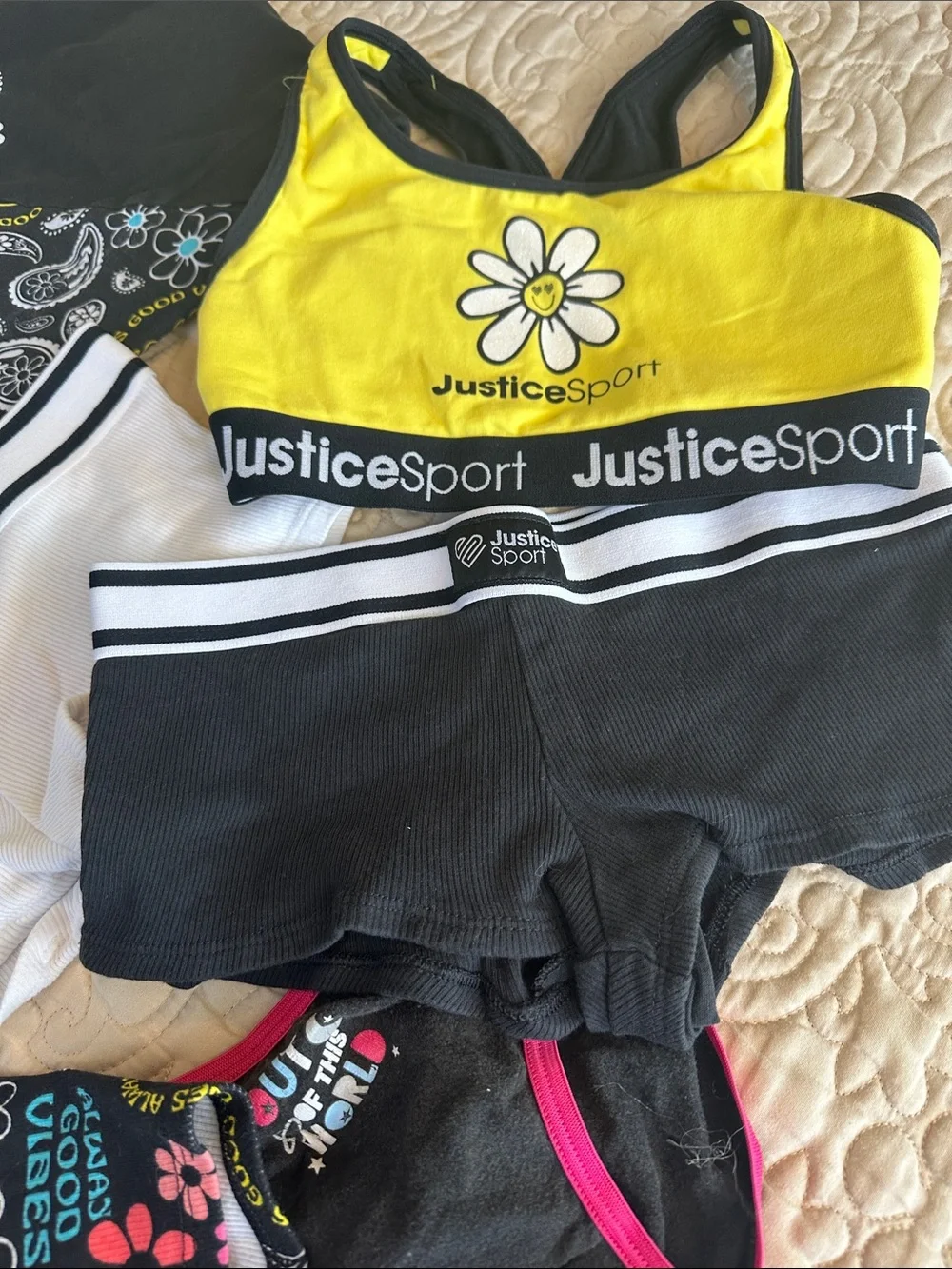 JusticeSport Black Active Set with Multicolor Floral Accents